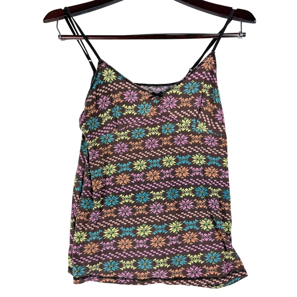 Xhilaration Camisole Womens Medium Brown Snowflake Print Y2K Retro Indie Sleaze